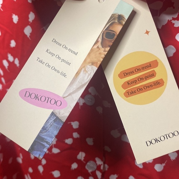 DOKOTOO Medium Women’s Polyester Collard Button Up Beautiful Red Sheer Blouse - Picture 4 of 6